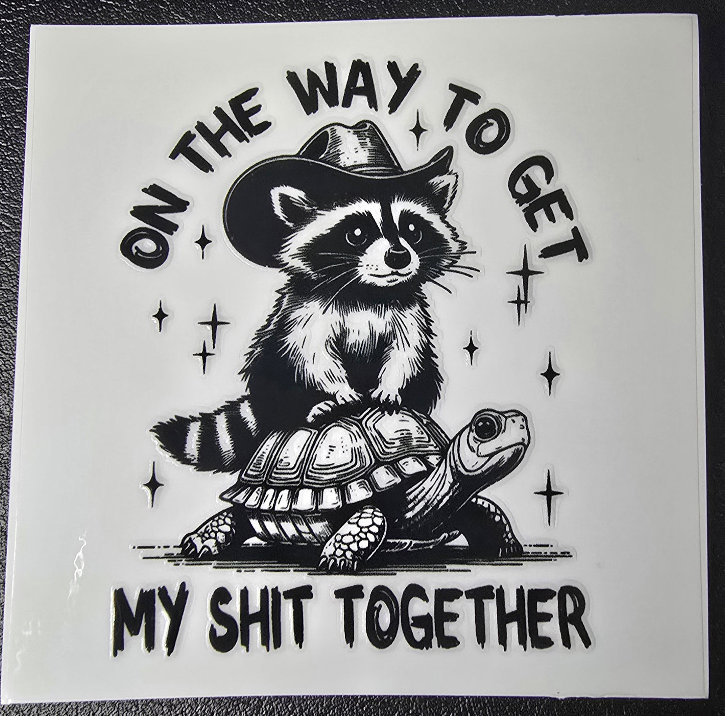 Cowboy raccoon on turtle