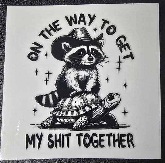 Cowboy raccoon on turtle